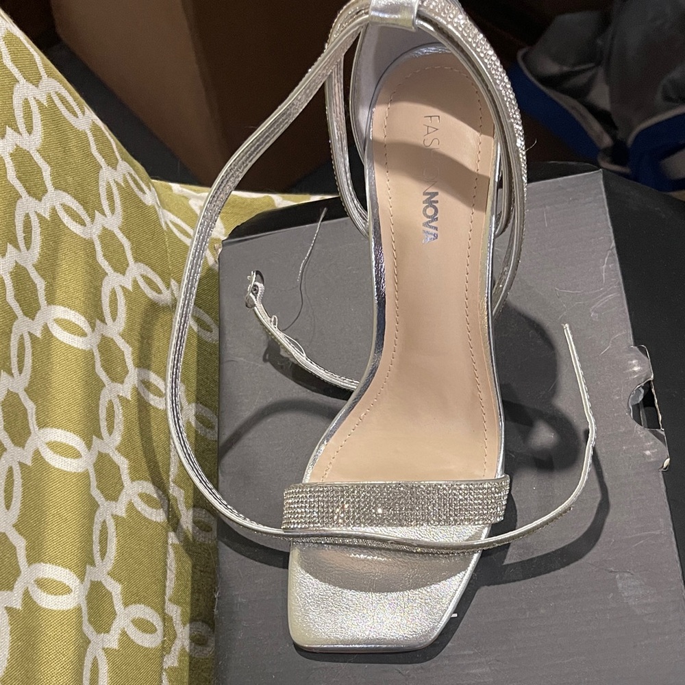 Fashion Nova Sparkling Silver Strappy Heels